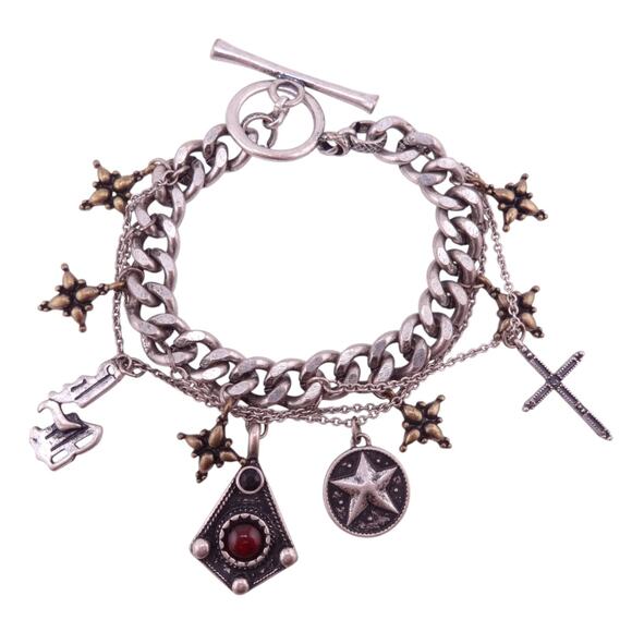 Lucky Brand Silvertone Thick Curb Chain Dangle Charm Bracelet 8" NWOT - Picture 1 of 2